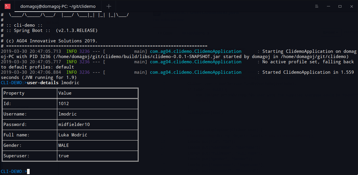 Developing CLI Application with Spring Shell create user
