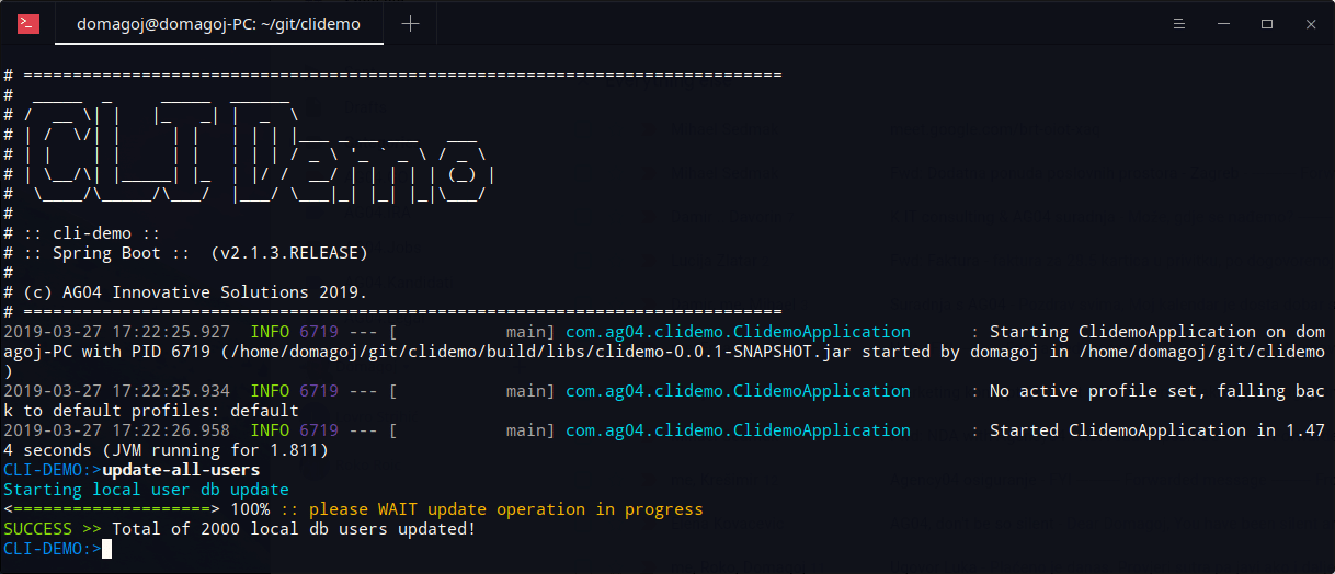 Developing CLI Application with Spring Shell update all users progress